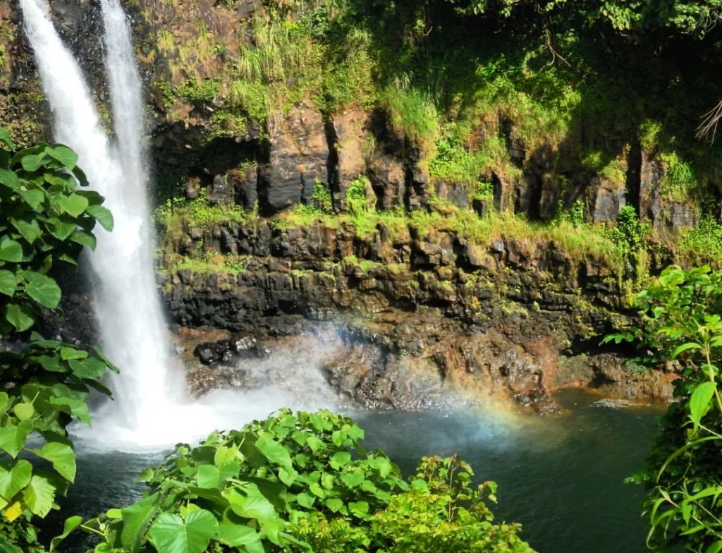 Green Sands Beach waterfall